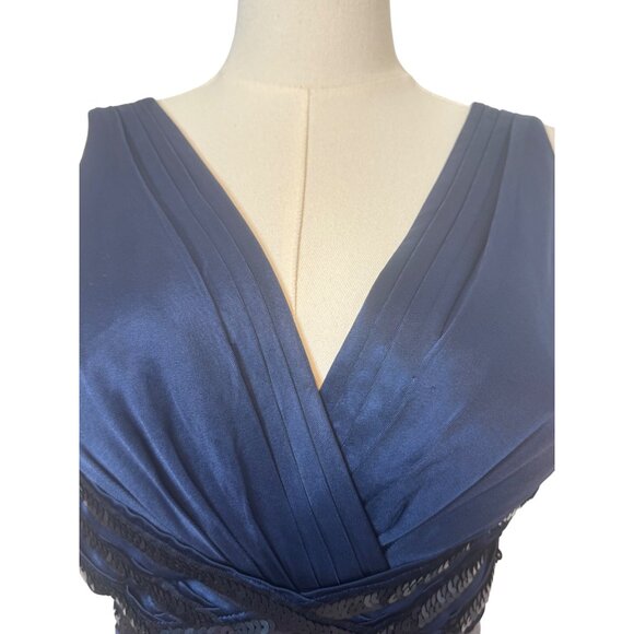 BCBG Navy Blue Small Sleeveless Sequined Formal Gown Dress With V-Neckline - Picture 2 of 16